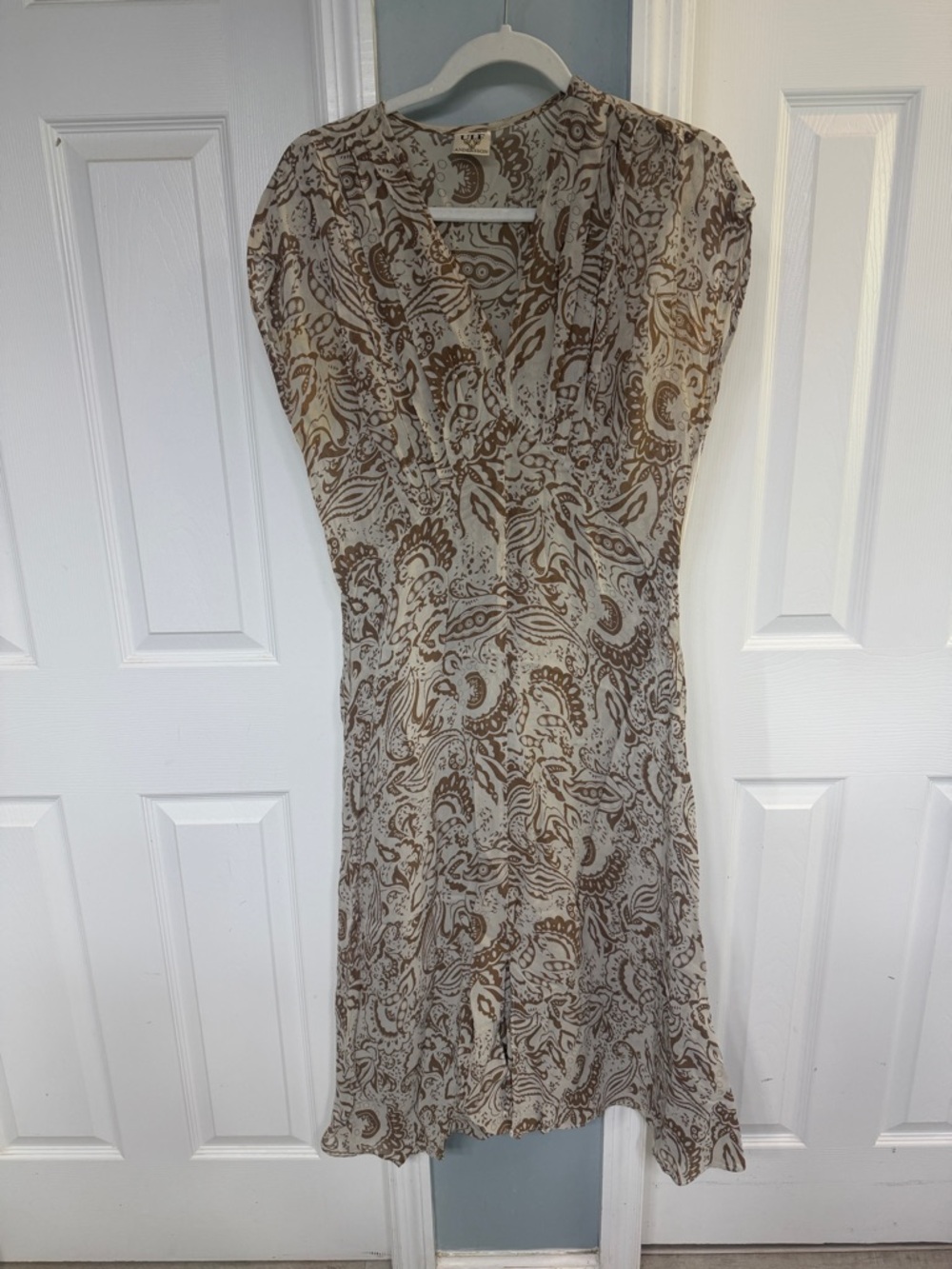 Brown Paisley V-Neck Women's Dress